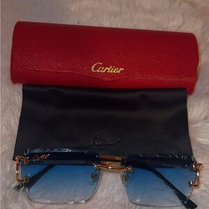 Cartier Sunglasses with Blue Lenses and Red Case
